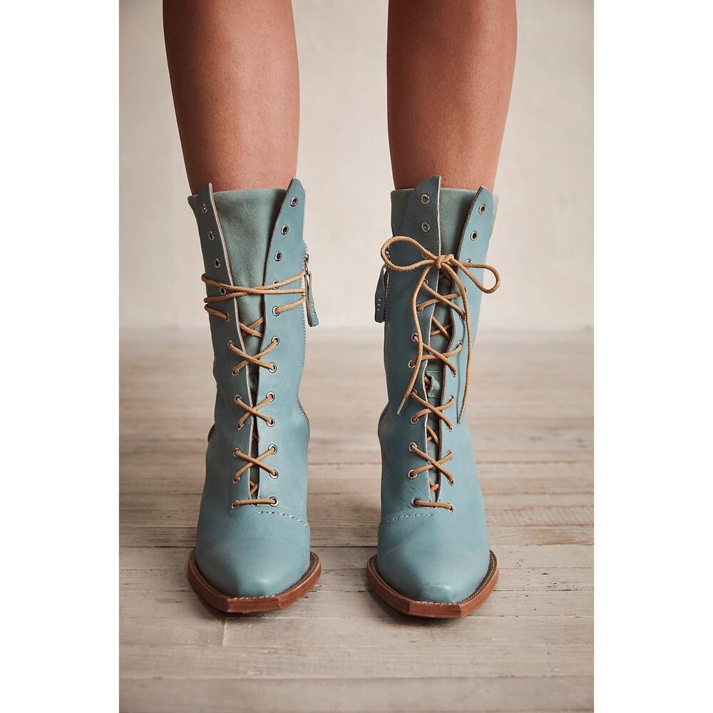 Free People Canyon Lace Up Boots - 6.5 - Mineral Blue